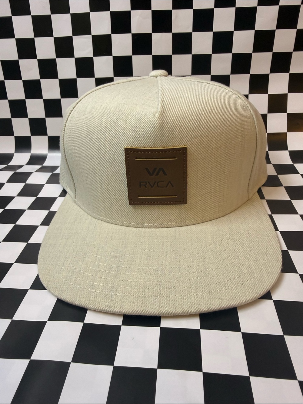 RVCA Cream Snapback Hat with Brown Patch